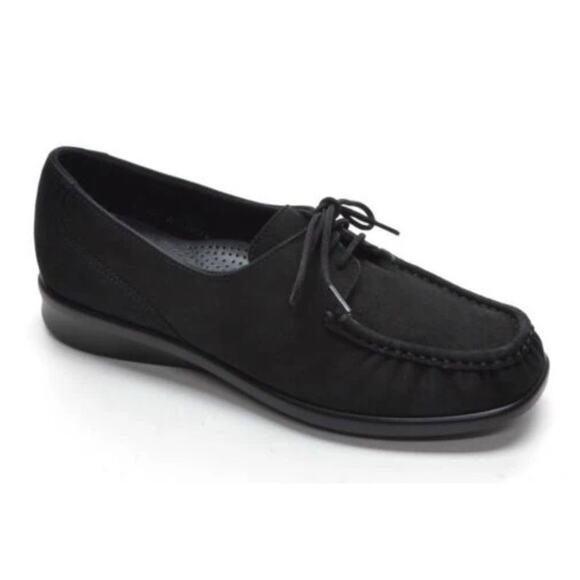 SAS Petra Charcoal Black Suede Leather Handcraft Comfort Moccasin Lace Shoes 10 - Picture 1 of 10